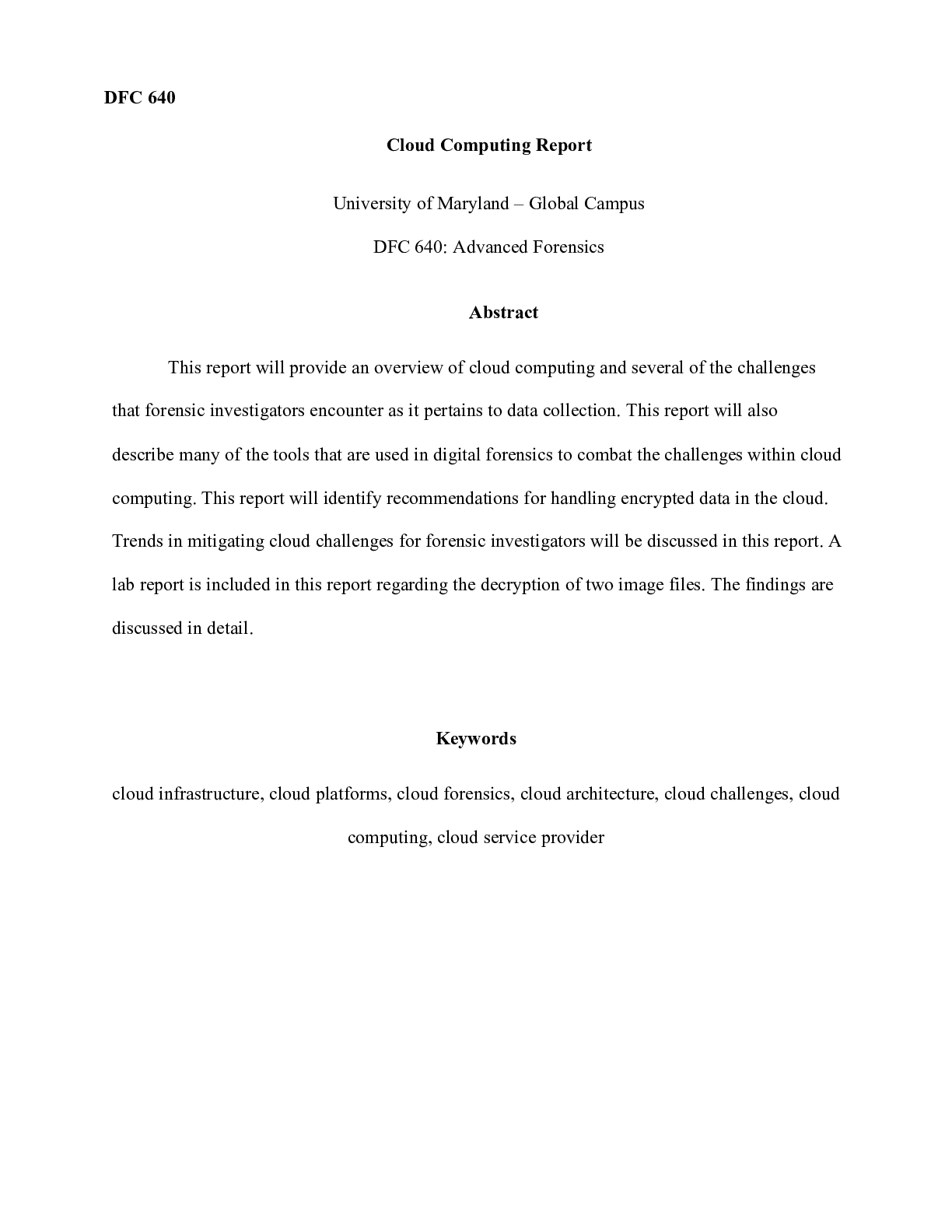 Preview image for Cloud Computing Report.docx    DFC 640  Cloud Computing Report  University of Maryland “ G